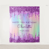 10e verjaardag paarse roze holografisch wandkleed (Voorkant)