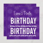 10e Verjaardag Paarse Sterren Aangepaste Naam V03 Kaart (Voorkant / Achterkant)
