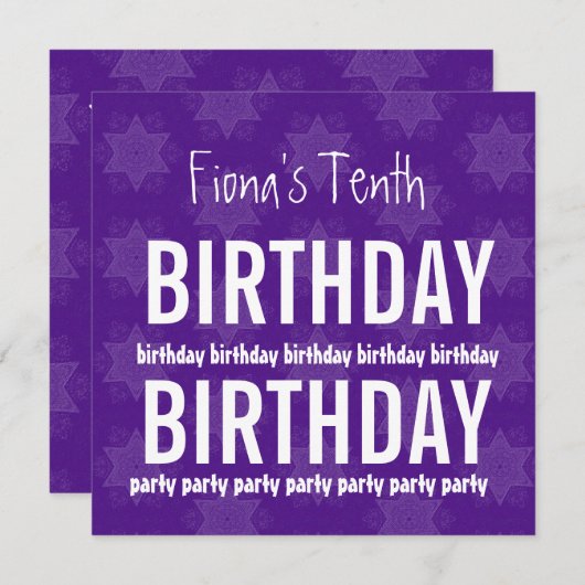 10e Verjaardag Paarse Sterren Aangepaste Naam V03 Kaart (Voorkant / Achterkant)