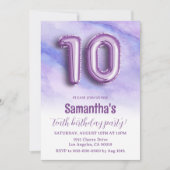 10e verjaardag Paarse uitnodiging tot marmer (Voorkant)