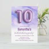 10e verjaardag Paarse uitnodiging tot marmer (Staand voorkant)