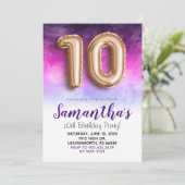 10e verjaardag Paarse uitnodiging tot marmer (Staand voorkant)