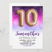 10e verjaardag Paarse uitnodiging tot marmer (Voorkant / Achterkant)