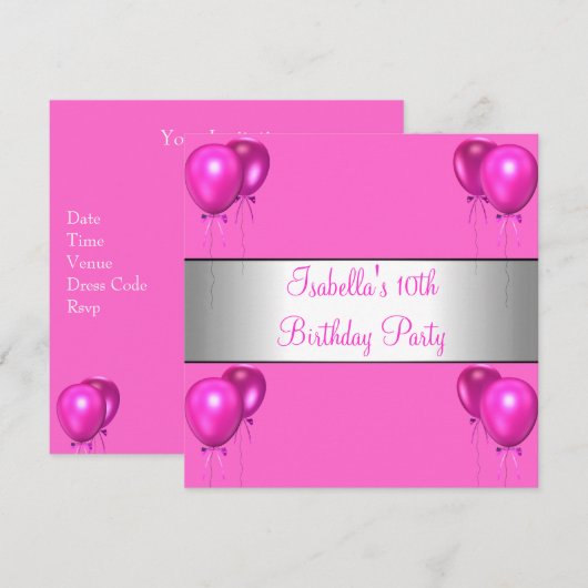 10e verjaardag Partij  in Roze heldere ballonnen Kaart (Voorkant / Achterkant)