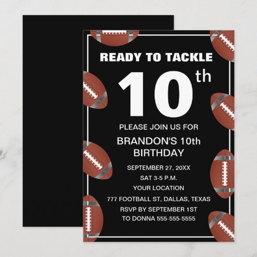 10e Verjaardag Party Football Black Sport Kinder B Kaart (Voorkant / Achterkant)