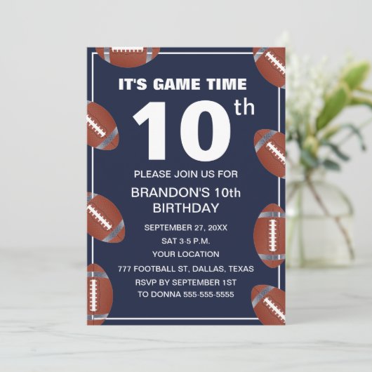 10e Verjaardag Party Football Navy Sport Kinder Bo Kaart (Staand voorkant)