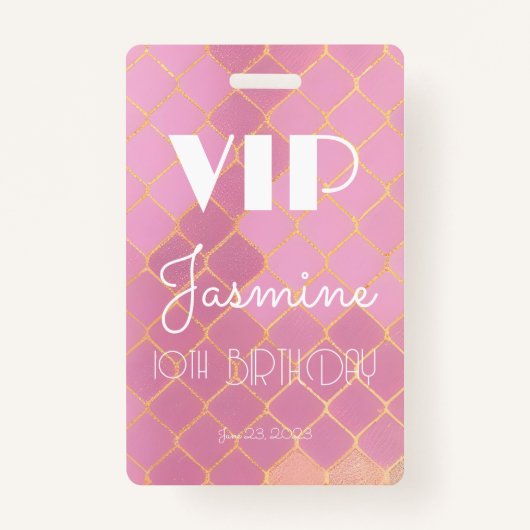 10e verjaardag Party Meisje Goud Roze Glitter Patr Badge (Voorkant)