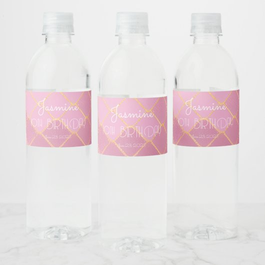 10e verjaardag Party Meisje Goud Roze Glitter Patr Waterfles Etiket (Flessen)