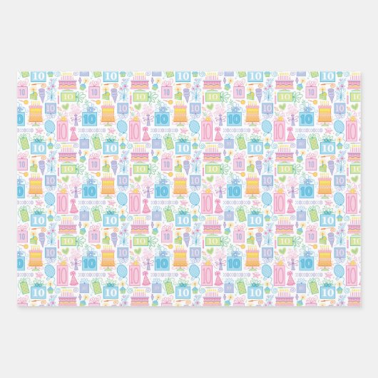 10e verjaardag Pastel Roze Cadeaus Ballons Inpakpapier Vel (Voorkant)