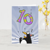 10e verjaardag - Penguin Surprise Kaart (Gele Bloem)
