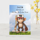 10e Verjaardag Personaliseer Honkbal Monkey Bat Ba Kaart (Gele Bloem)