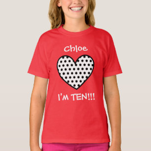10e verjaardag Polka Dot Heart W01P T-shirt