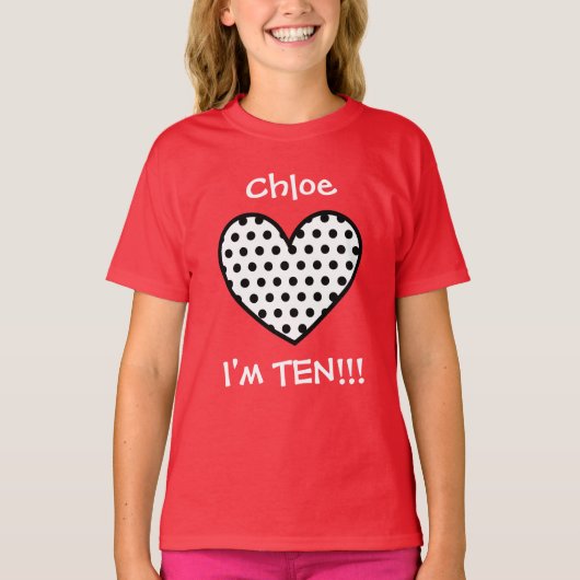 10e verjaardag Polka Dot Heart W01P T-shirt (Voorkant)