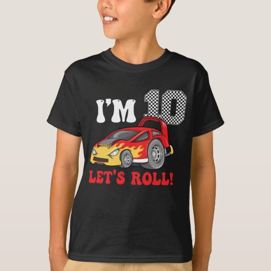 10e Verjaardag Race Auto 10 Jaar Oud Let's Roll T-shirt (Voorkant)