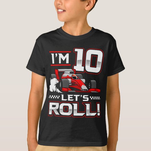 10e verjaardag race auto 10 jaar oud Let's Roll To T-shirt (Voorkant)