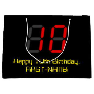 10e verjaardag: Red Digital Clock Style "10" + naa Groot Cadeauzakje