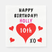 10e verjaardag Red Hearts Naam Any Age Servet (Voorkant)