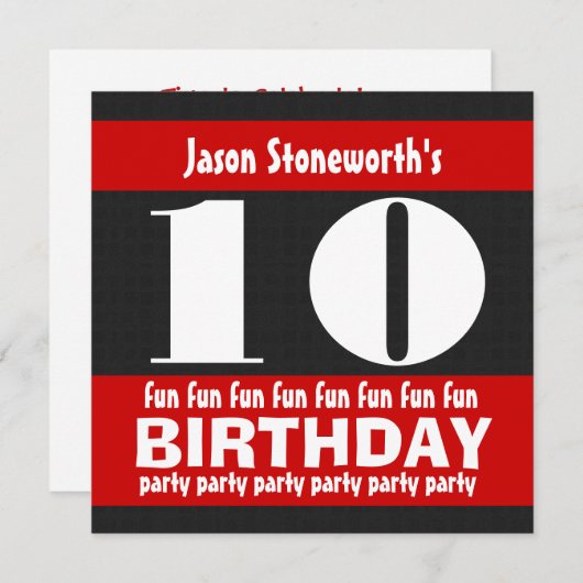 10e verjaardag Red White W01A van de Zwarte Partij Kaart (Voorkant / Achterkant)