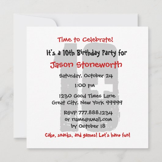 10e verjaardag Red White W01A van de Zwarte Partij Kaart (Achterkant)