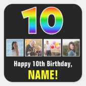 10e verjaardag: Regenboog "10"; Aangepaste foto's  Vierkante Sticker (Voorkant)