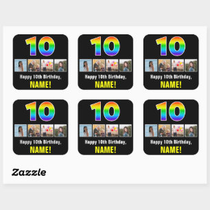 10e verjaardag: Regenboog "10"; Aangepaste foto's  Vierkante Sticker