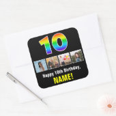 10e verjaardag: Regenboog "10"; Aangepaste foto's  Vierkante Sticker (Envelop)