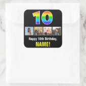 10e verjaardag: Regenboog "10"; Aangepaste foto's  Vierkante Sticker (Tas)