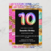 10e verjaardag regenboog glitter kleurrijk feest kaart (Voorkant / Achterkant)