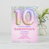 10e verjaardag, regenbooglitter Birthday Kaart (Staand voorkant)