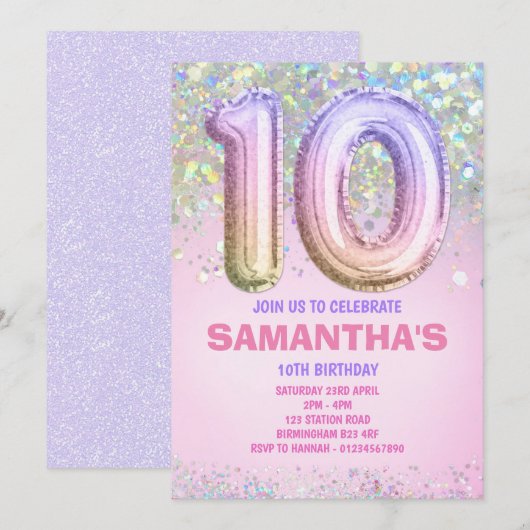 10e verjaardag, regenbooglitter Birthday Kaart (Voorkant / Achterkant)