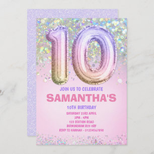 10e verjaardag, regenbooglitter Birthday Kaart