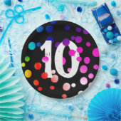 10e verjaardag RegenboogStippen op Borden van zwar Papieren Bordje (Feest)