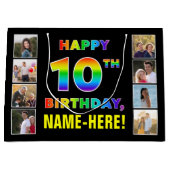 10e verjaardag: Regenboogtekst, Aangepaste foto's Groot Cadeauzakje (Voorkant)