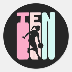 10e verjaardag Retro Basketball Player 10 jaar Ronde Sticker
