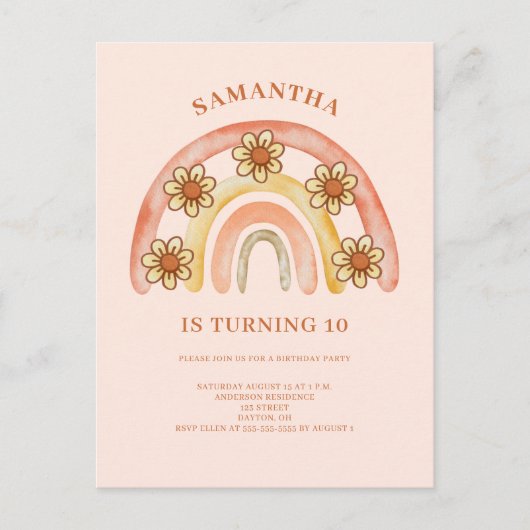 10e verjaardag Retro Boho Regenboog Uitnodiging (Voorkant)