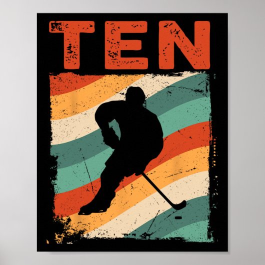10e verjaardag Retro Ice Hockey 10 jaar oude jonge Poster (Voorkant)
