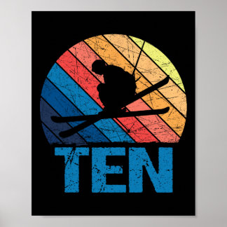 10e verjaardag Retro Ski Skisport 10 jaar oude jon Poster