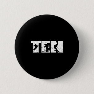 10e verjaardag Retro Ski Skisport 10 jaar oude jon Ronde Button 5,7 Cm