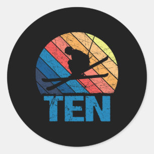 10e verjaardag Retro skiën 10 jaar oude jongens Gi Ronde Sticker