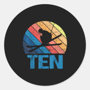 10e Verjaardag Retro Skiën 10 Jaar Oude Jongens Gi Ronde Sticker