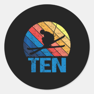 10e verjaardag retro skiën 10 jaar oude jongens ronde sticker