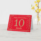 10e verjaardag Rood en Goud Glitter Confetti Kaart (Gele Bloem)