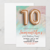 10e Verjaardag Roos Gold Marble Kaart (Voorkant / Achterkant)