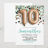 10e verjaardag Roos Gold Mint Confetti Kaart (Voorkant / Achterkant)