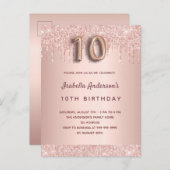 10e verjaardag roos goud glitter druppelt roze gla briefkaart (Voorkant / Achterkant)