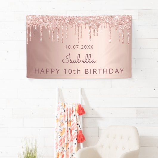 10e verjaardag roos goud glitter girl kind spandoek (Insitu)