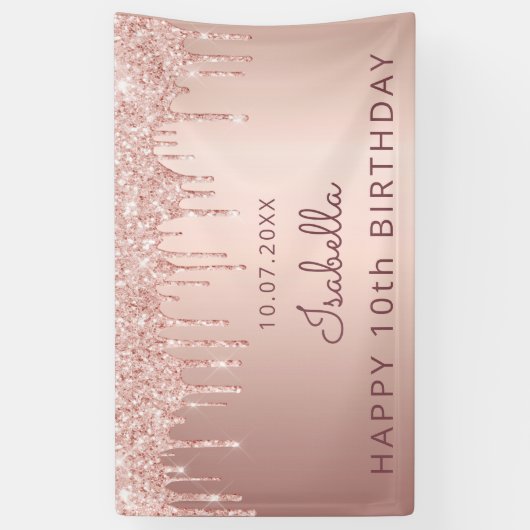 10e verjaardag roos goud glitter girl kind spandoek (Verticaal)