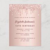 10e verjaardag roos goud glitter roze briefkaart (Voorkant)