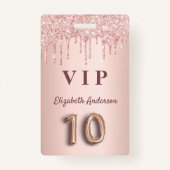 10e verjaardag roos goud glitter roze vip badge (Voorkant)