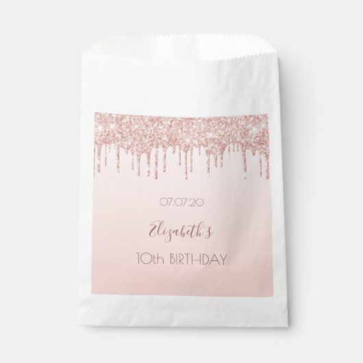 10e verjaardag roos gouden glitter roze meisje bedankzakje (Voorkant)